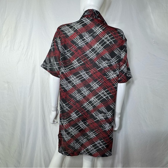 Kathie Lee Collection Red & Black Plaid Sheer Button Down Tunic - Picture 3 of 6